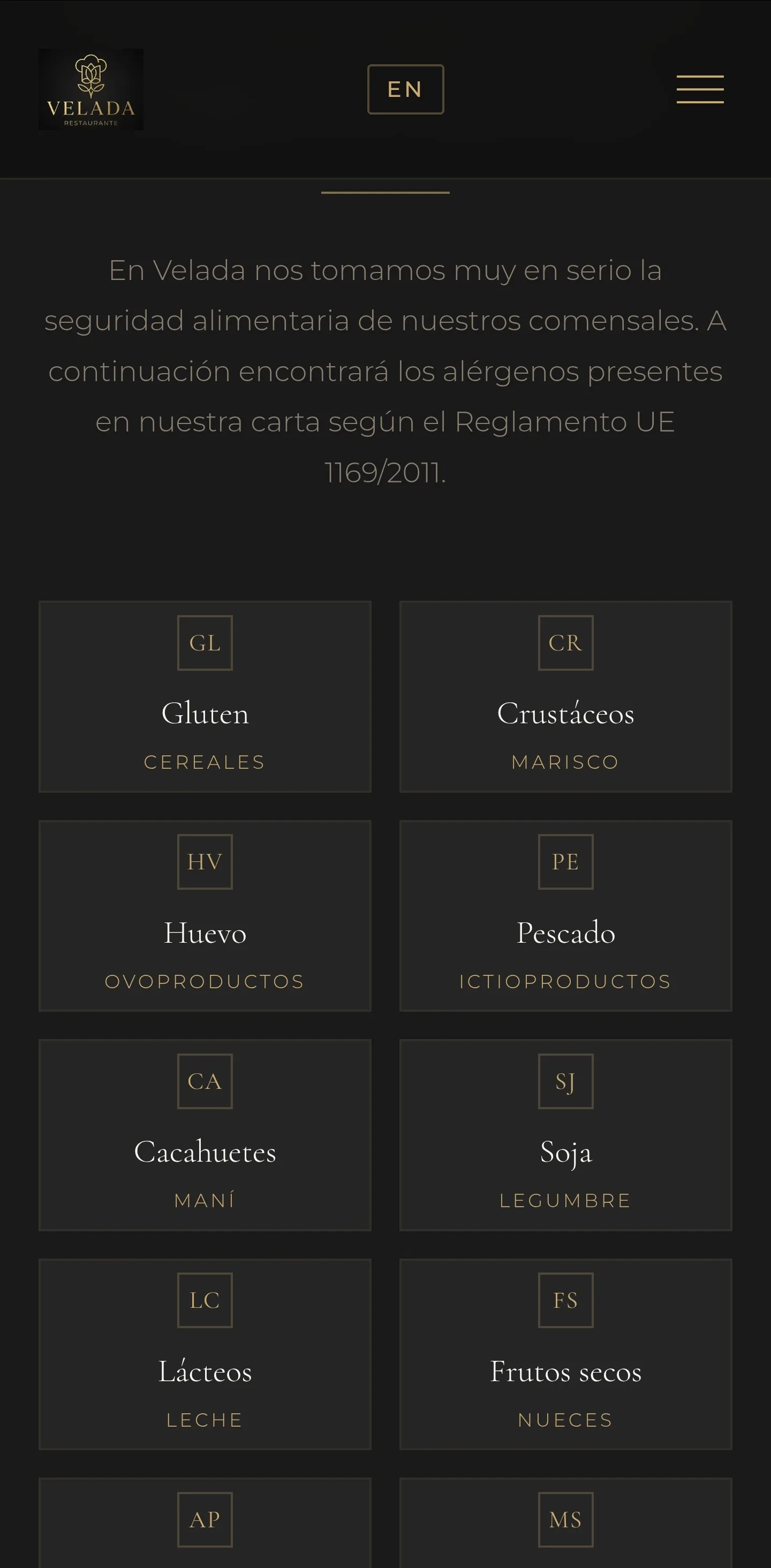 Información de alérgenos